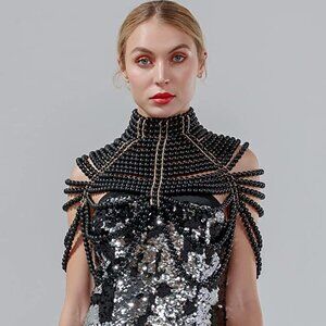 𝅺BLACK Pearl Body Chain Sexy Bra Necklace Harness Jewelry